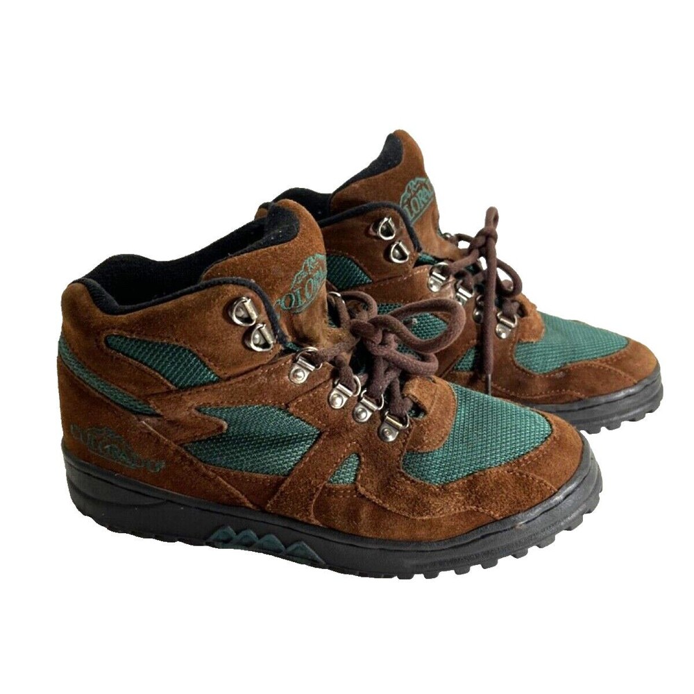 COLORADO Women's Size 7 Hiking Camping Trail Boots Leather Mesh Brown Green